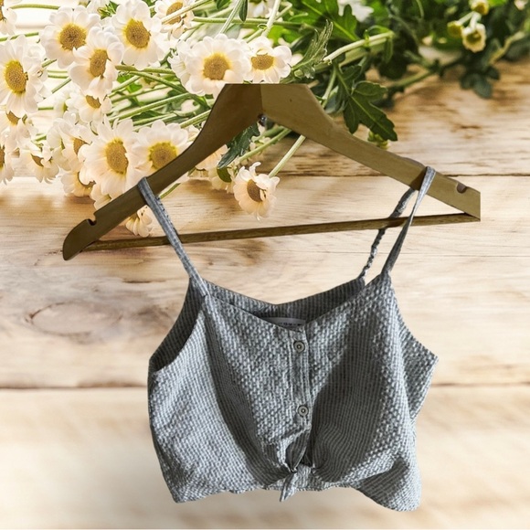 Zara Striped Denim Crop Top Blue & White Sleeveless Square Neck Size 13-14 Cm 16 - Picture 5 of 15